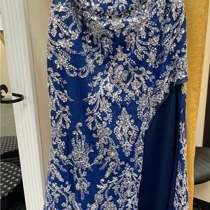 Elegant Blue and Silver Prom Dress